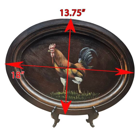 VTG Hand-Painted Primitive Rooster Oval Wood Wall Plaque Tray Platter Folk Art - Picture 8 of 8